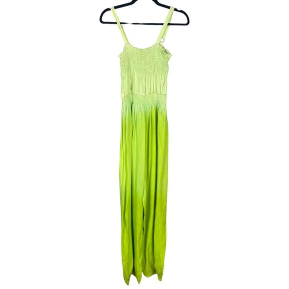 Vtg Y2K Green Ombre Smocked Blouson Balloon Leg Jumpsuit One Size - Picture 1 of 12